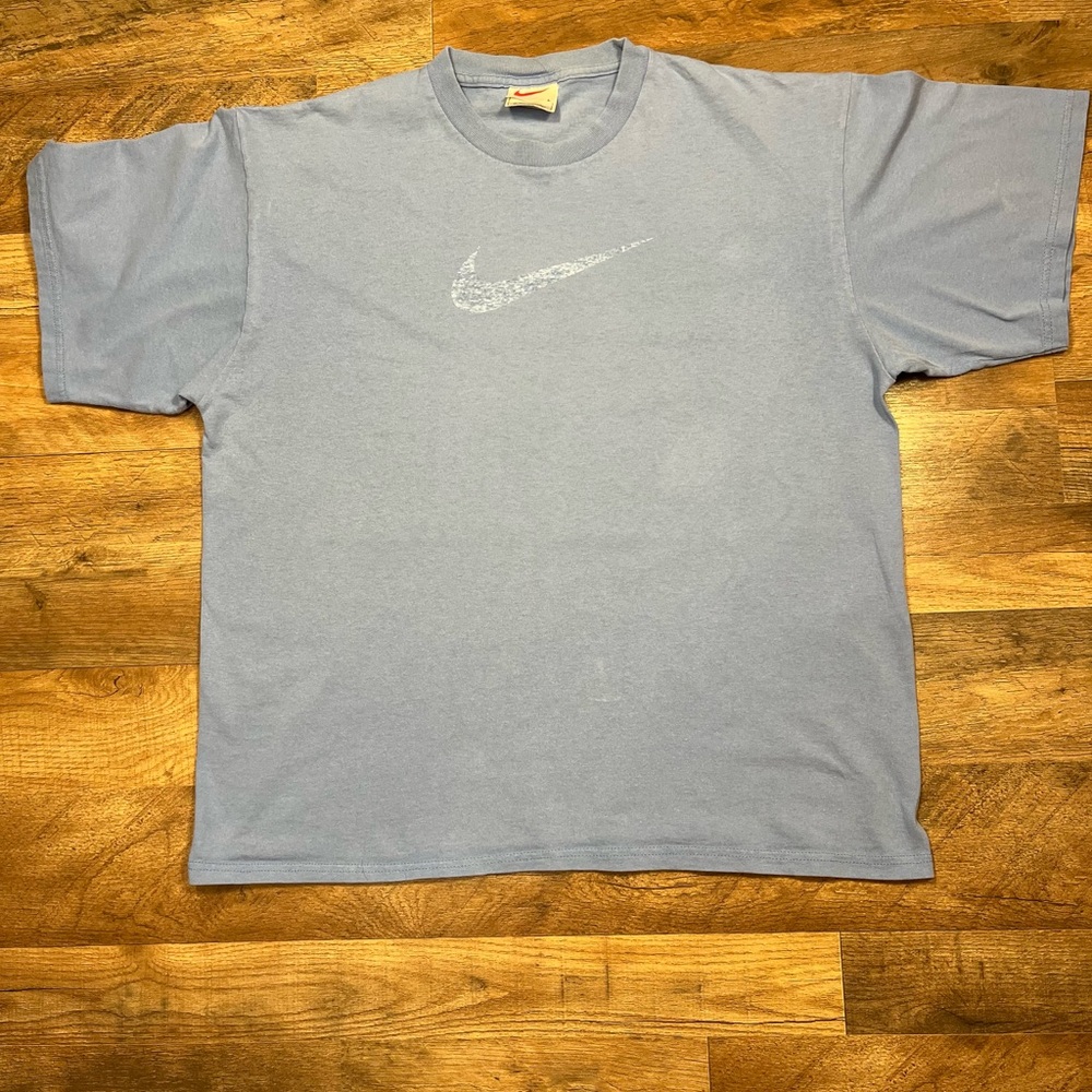 Y2K Nike Men's Light Blue Short Sleeve Tee with Swoosh